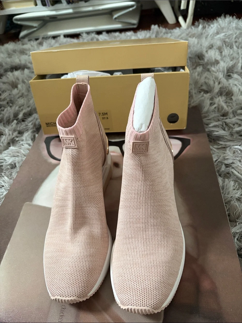 Michael Kors Pink Knit Slip-On Ankle Booties